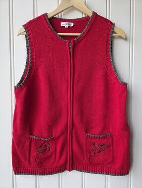 Northern Reflections Red Zip Up Knit Sweater Vest Birds Cardinals Womens Large